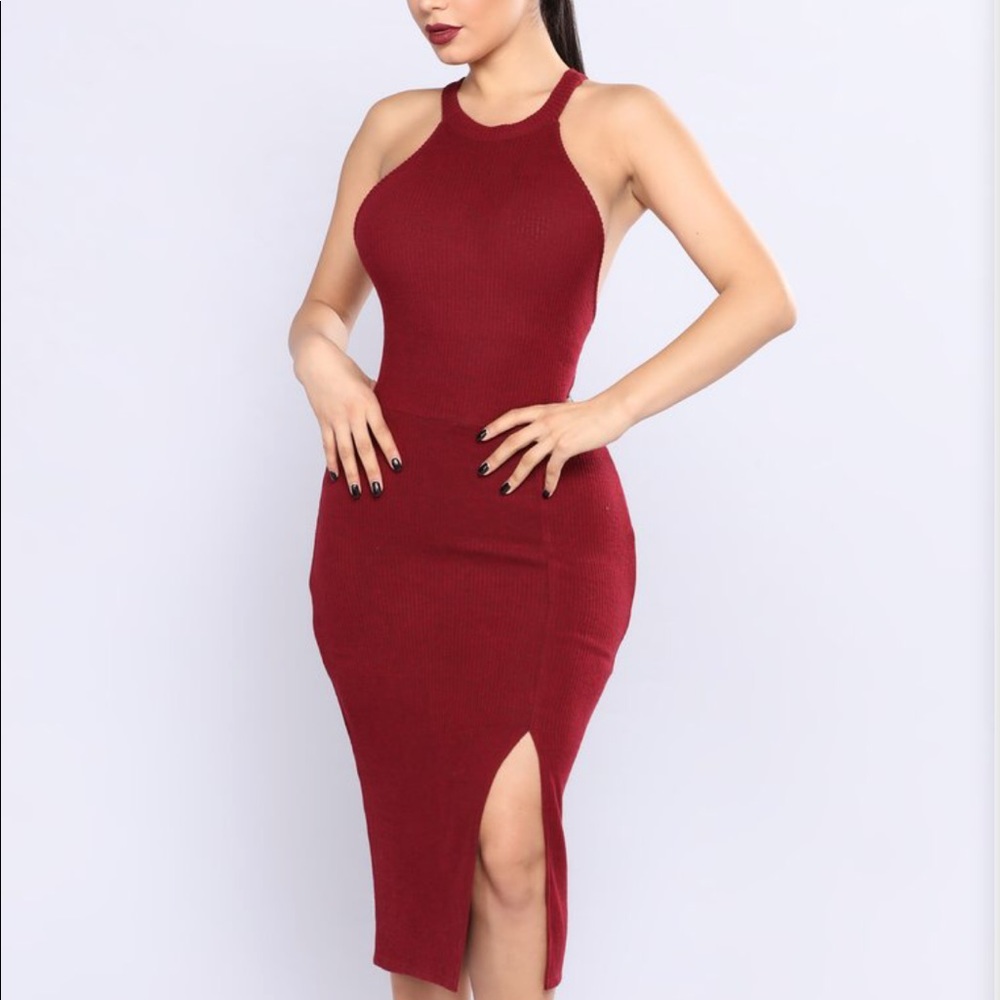 Mollie Ribbed Dress - Burgundy